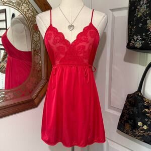 VTG 80s/90s Gilead Rerd Floral Lace Faux Wrap Mini Lingerie Slip Dress S